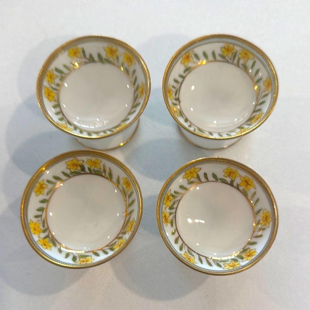 Vintage Nippon hand Painted Set of 4 Floral Gold-Trimmed Mini Salt Egg Bowls